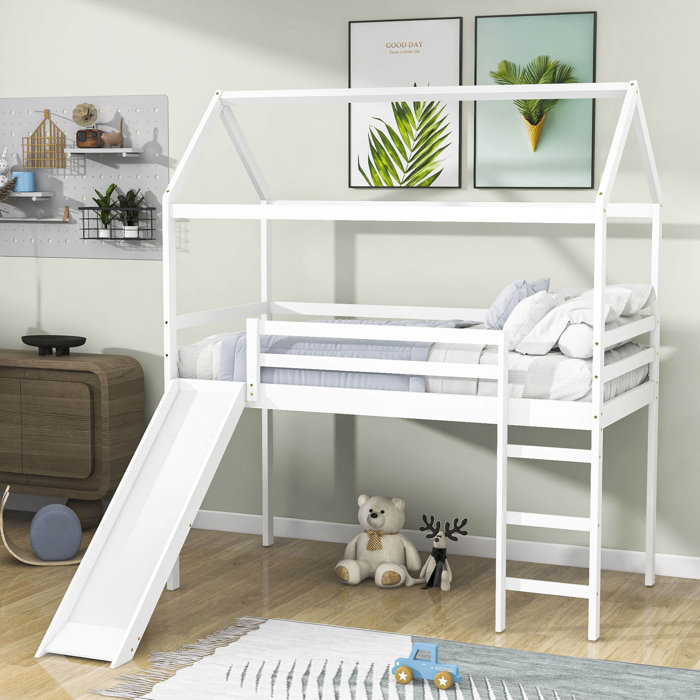 Harper Orchard Peddireddy Wood Loft Bed,House Loft Bed with Slide